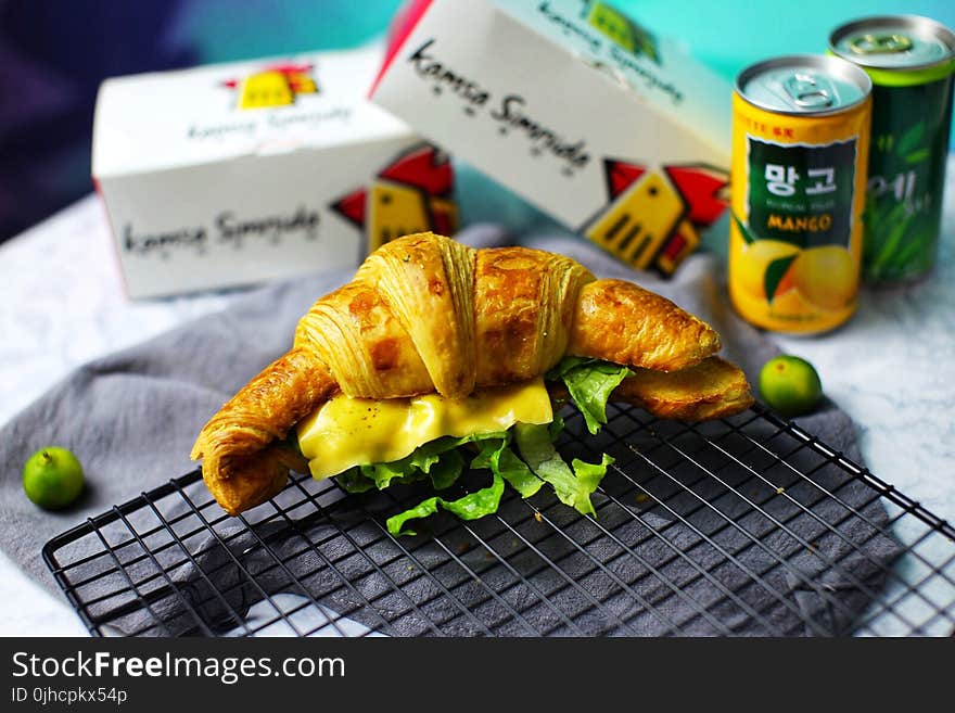 Baked Bread With Cheese and Curly Lettuce