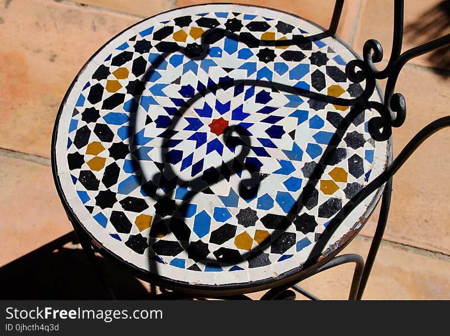 Round Multicolored Black Metal Framed Chair