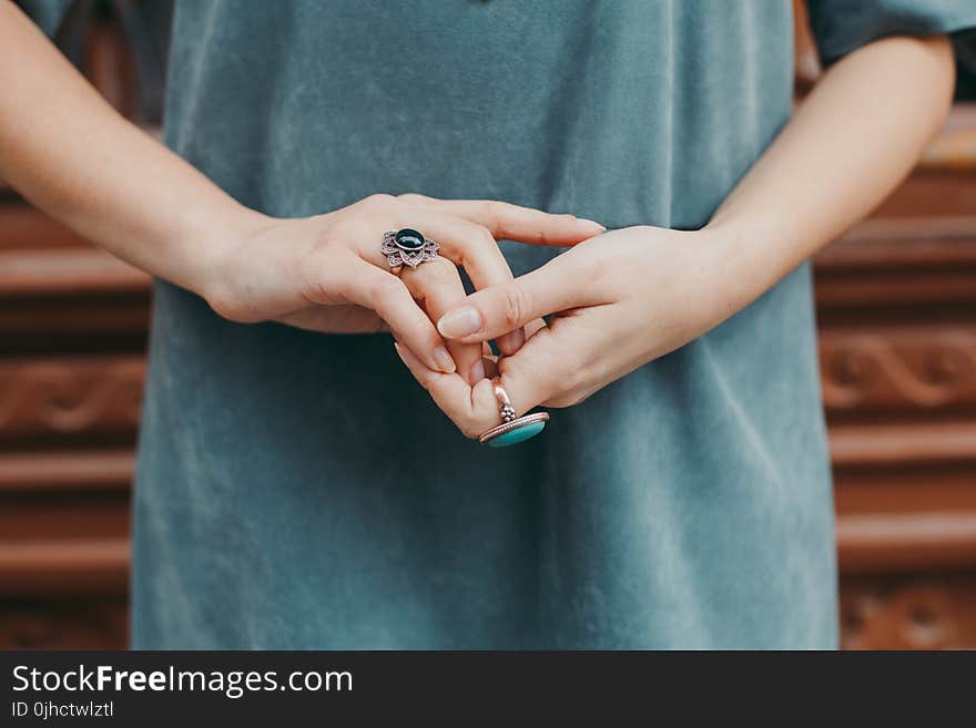 Woman Wearing Blue Gemstone Ring