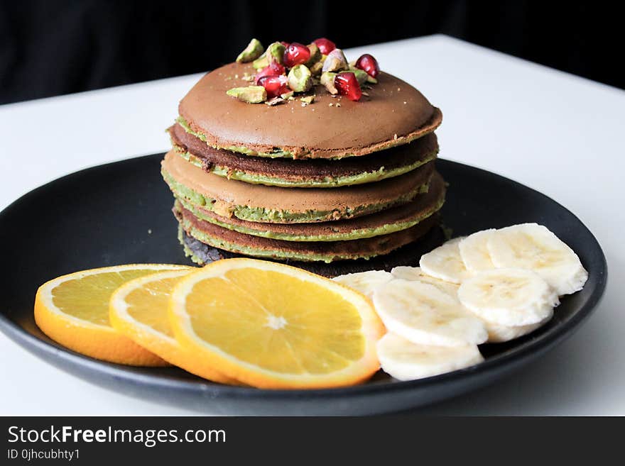 Burger With Sliced Lemon and Banana Fruit on Tray