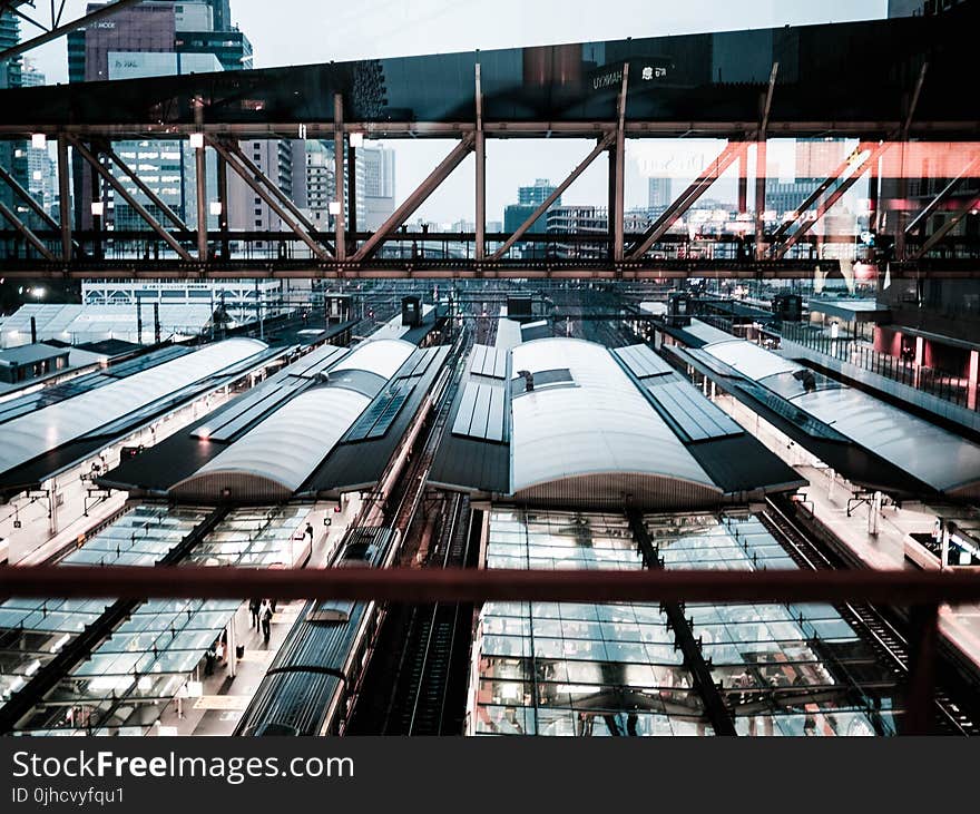 Aerial View of Glass Roof Building With People