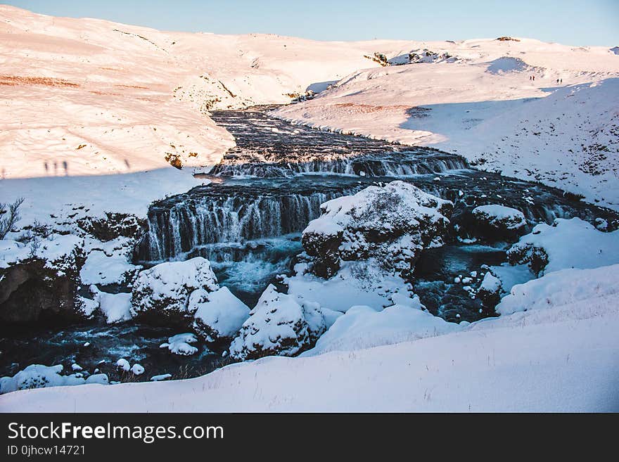 River Between Snow Field View