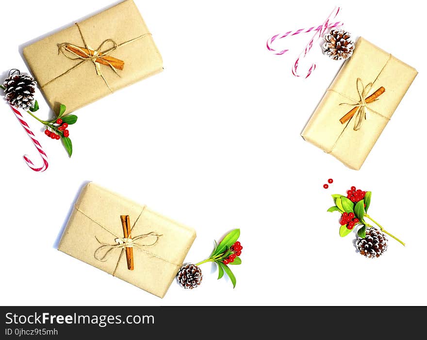 Three Beige Gift Boxes