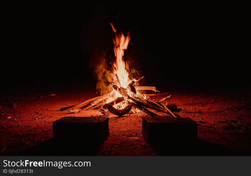 Outdoor Fireplace during Nighttime