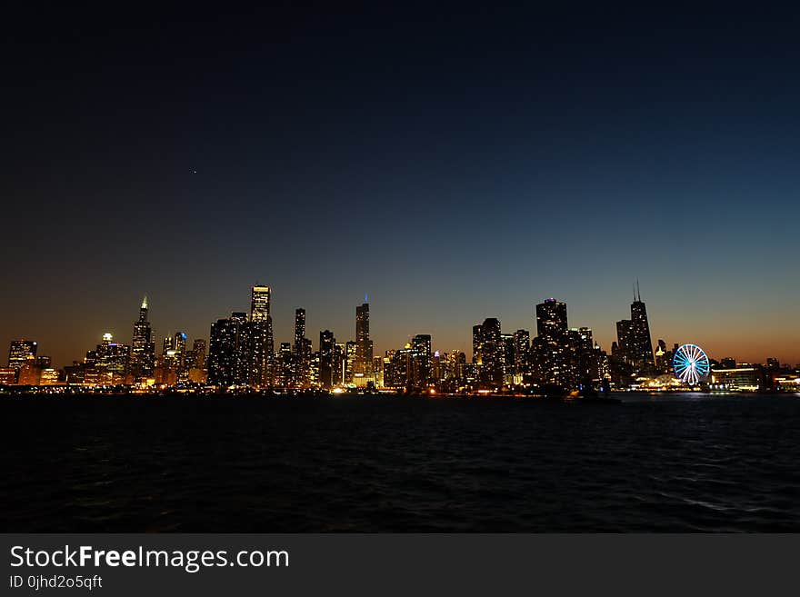 Panoramic View of Lighted City at Night