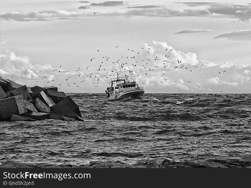 Grayscale Photo Of Yacht