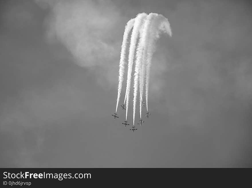 Photography Grayscale of Performing Jet