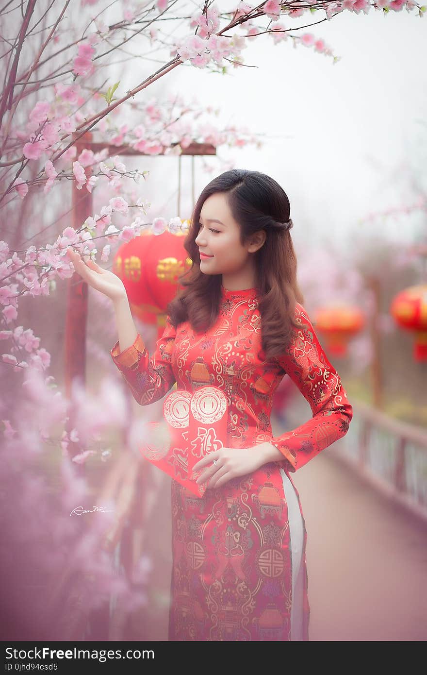 Woman Wearing Red Chinese Traditional Dress