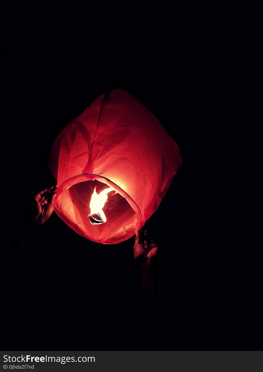 Red Sky Lantern With Fire