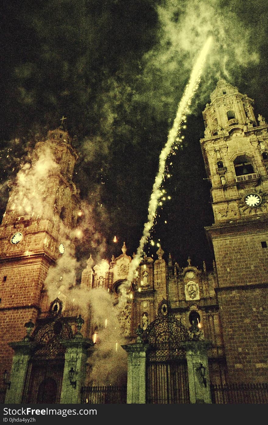 Fireworks In Front Of A Cathedral