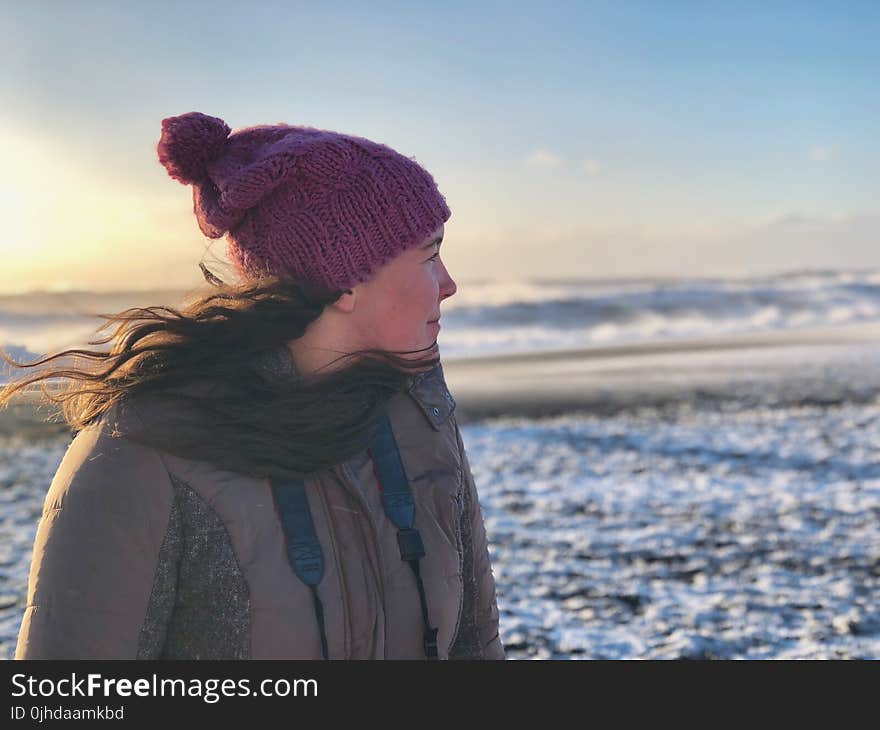 Woman in Gray Full-zip Jacket on Snowy Field