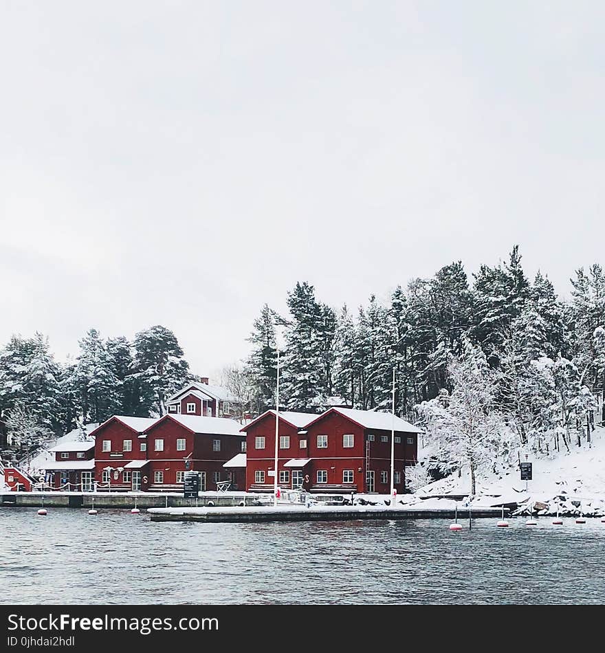 Red Concrete Houses Surrounded With Snow