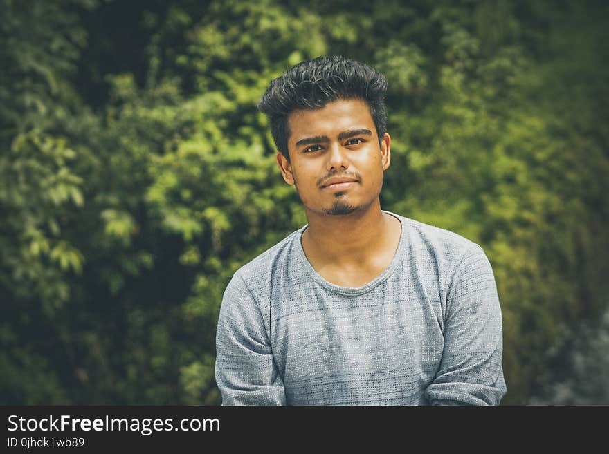 Man In Grey Crew-neck Shirt