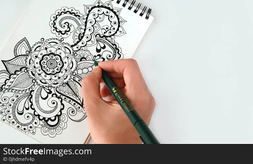 Person Holding Black Pen Sketching Flower