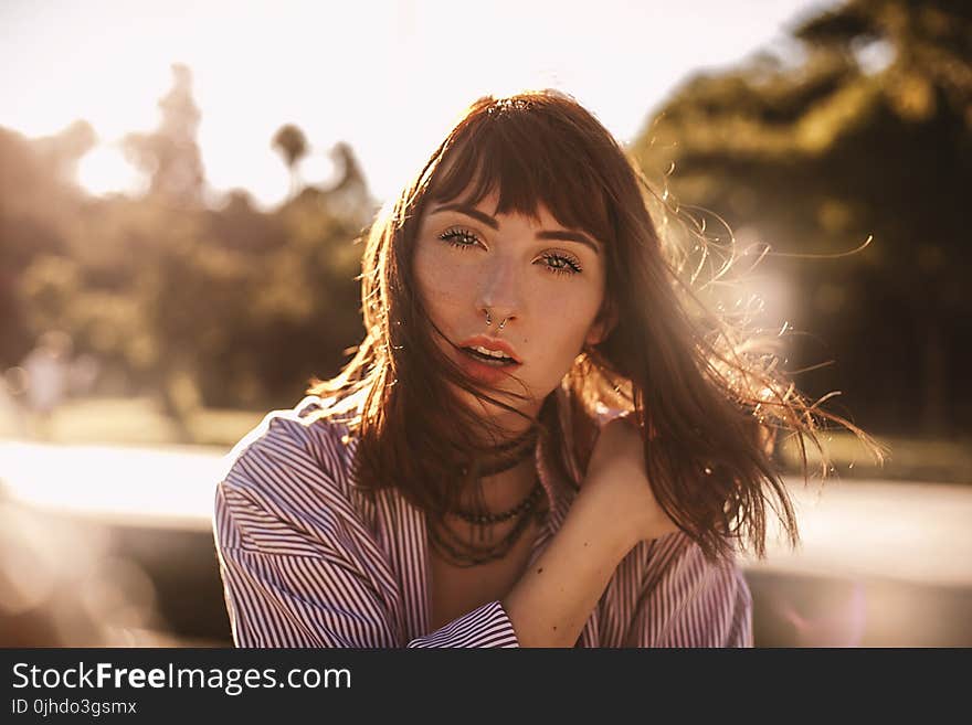 Brown Haired Woman Wearing Dress Shirt