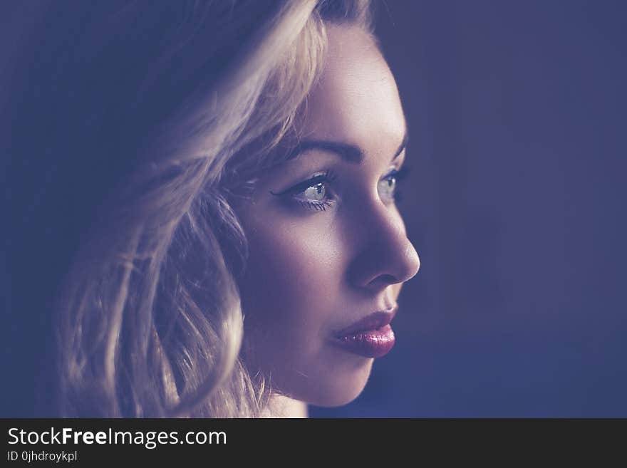 Close Up Photography of Woman With Red Lipstick