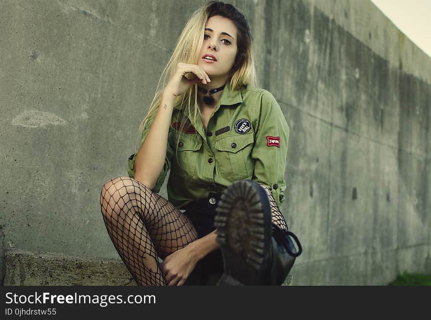 Woman Wearing Green Long-sleeved Shirt