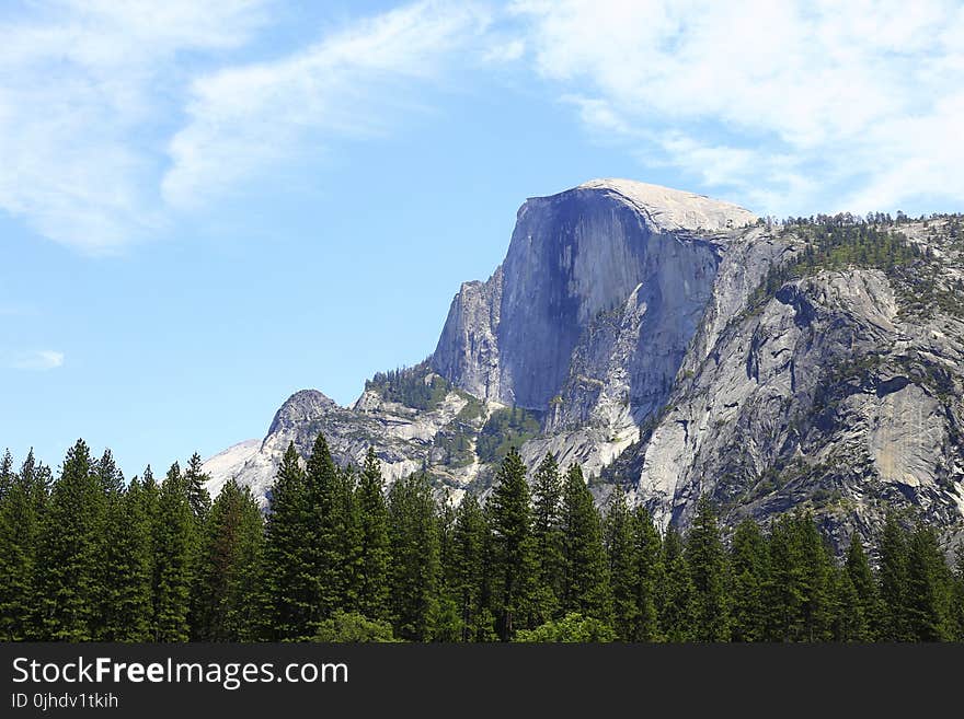 White Rocky Mountain and Green Trees