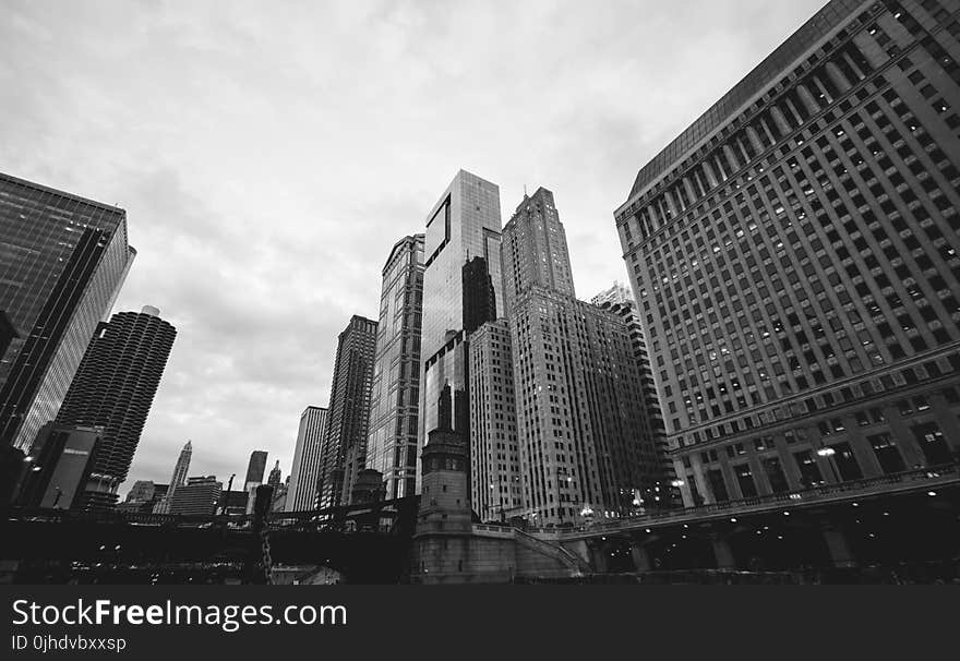 Greyscale Photo of High Rise Buildings