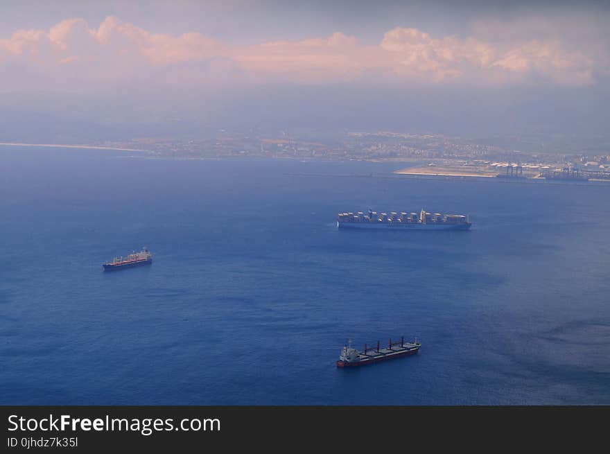 Aerial Shot of Ship on Body of Water