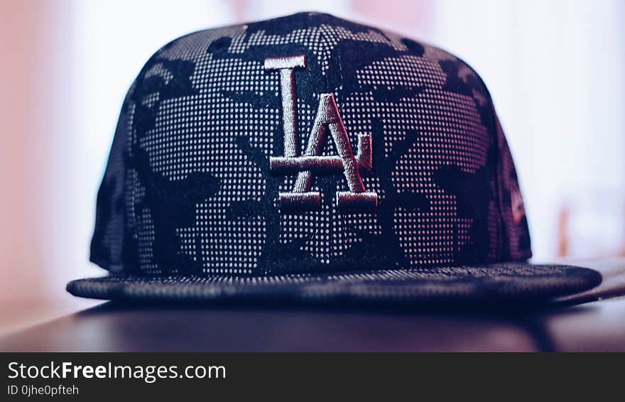 Gray and Black La Embroidered Fitted Cap