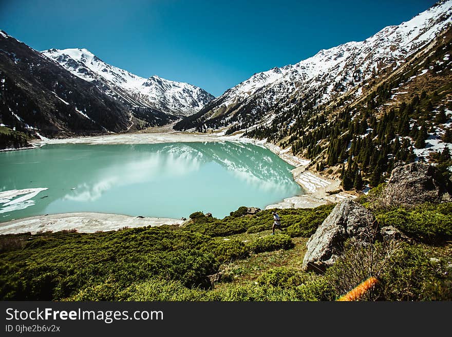 Blue Lake Surrounded by White Snowcapped Mountain