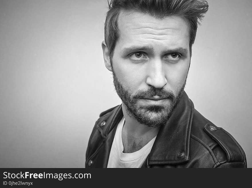 Bearded Man Wearing Black Leather Jacket