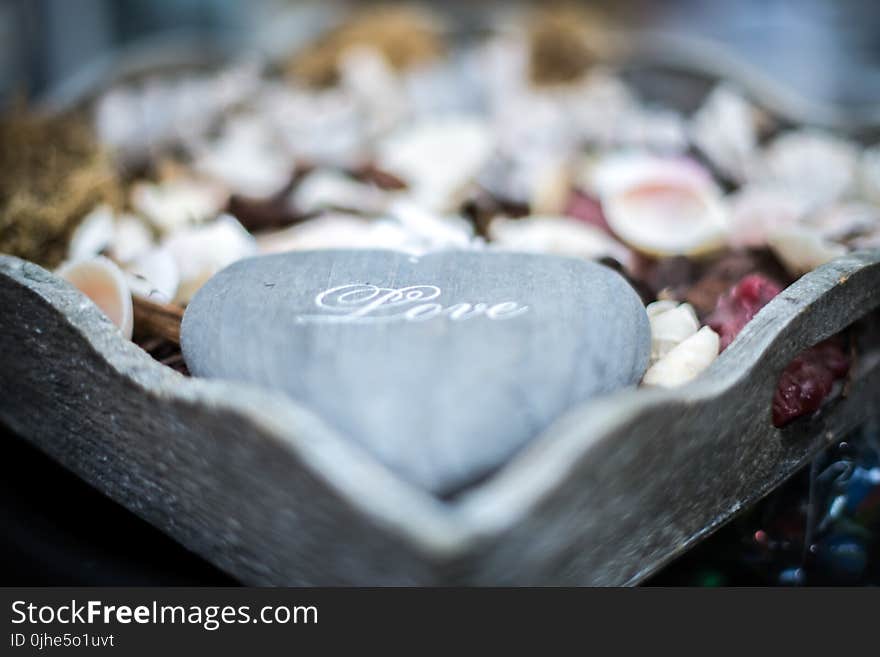 Gray Heart Shape Rock With Love Text Overlay Decor