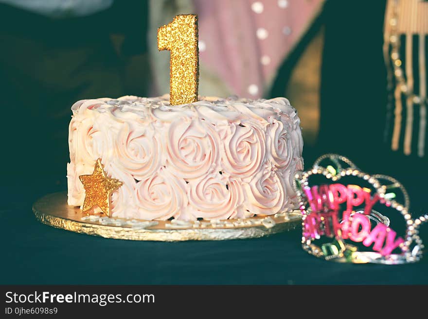 Close-up Photography of Pink Birthday Cake