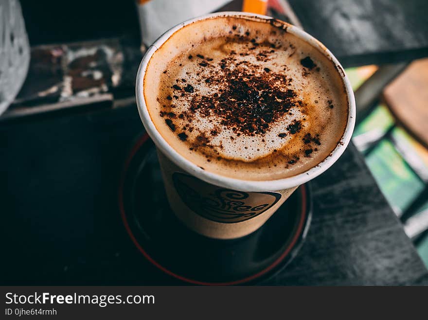 Brown Cup Filled With Cappuccino