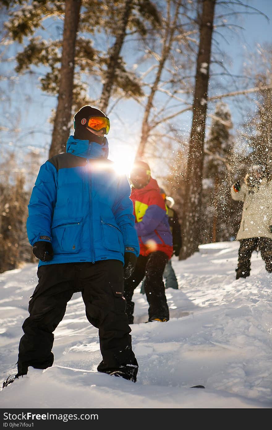 Man in Blue Full-zip Jacket on Snowy Field