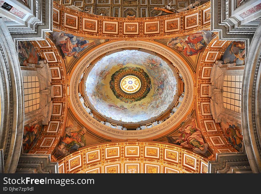 Worm&#x27;s Eye View Photo of Orange and Brown Ceiling