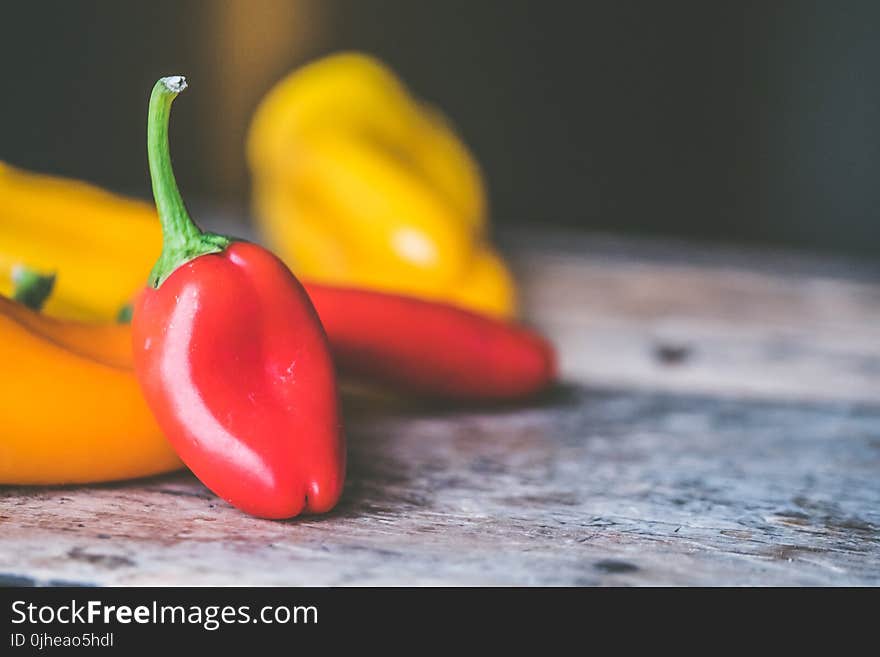 Red Chili Pepper on Gray Wooden Surface