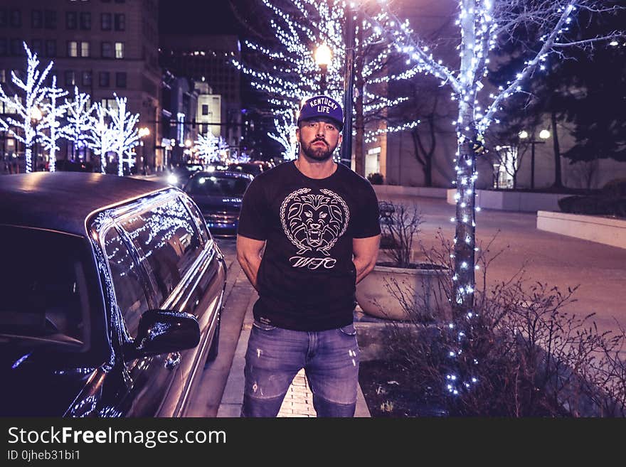 Man Wearing Black Crew-neck Shirt