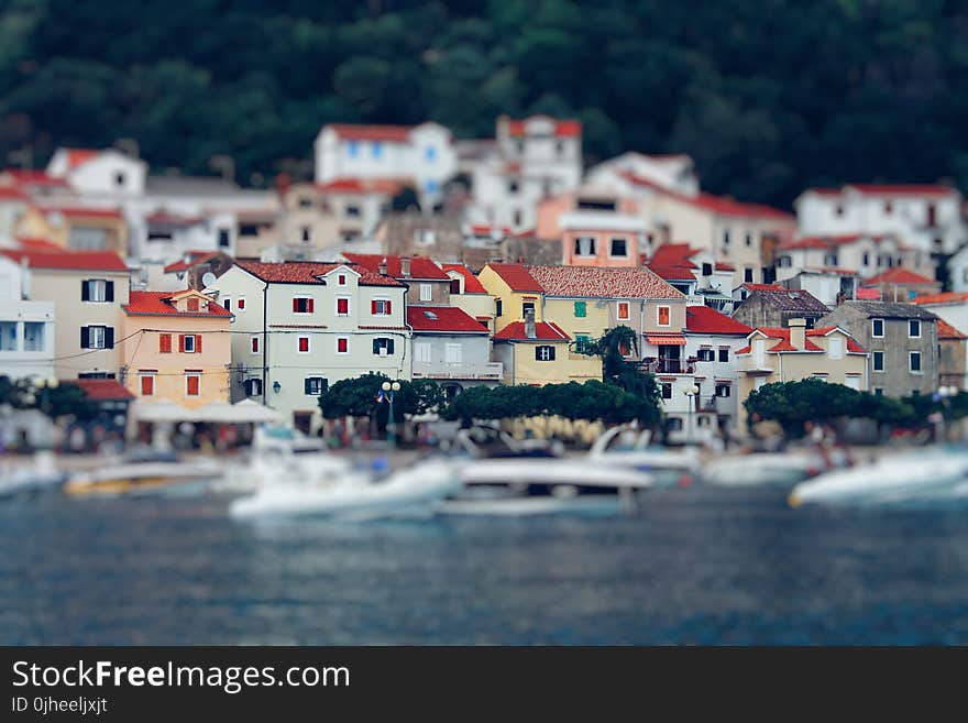 Tilt Shift Lens Photography of Red Roof House Near the Body of Water