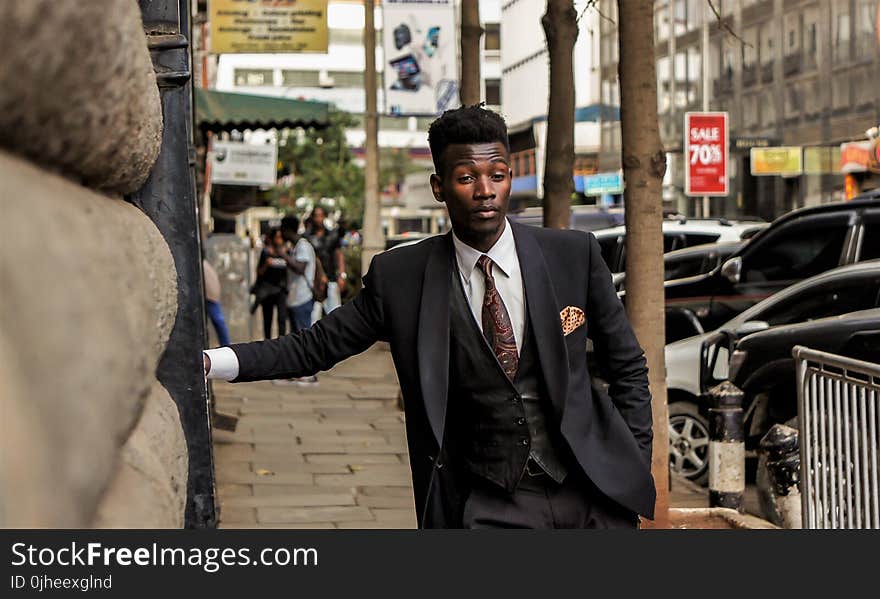 Man Wearing Black Shawl Lapel Suit Jacket