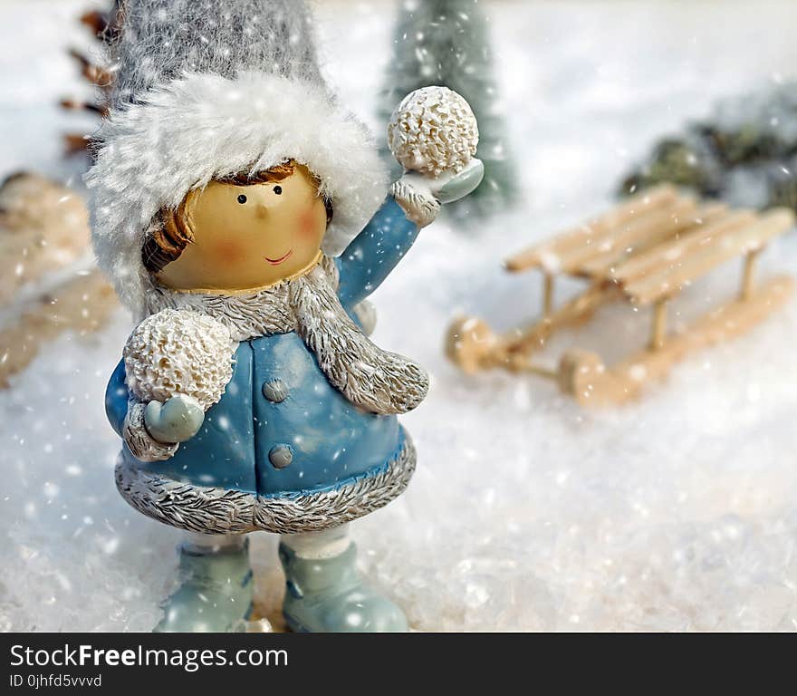 Winter, Doll, Snow, Figurine