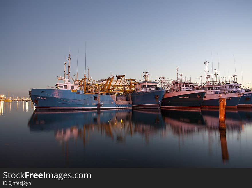 Ship, Harbor, Reflection, Sky