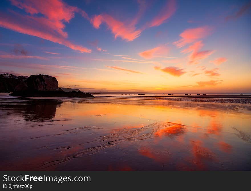 Afterglow, Horizon, Sky, Sunset