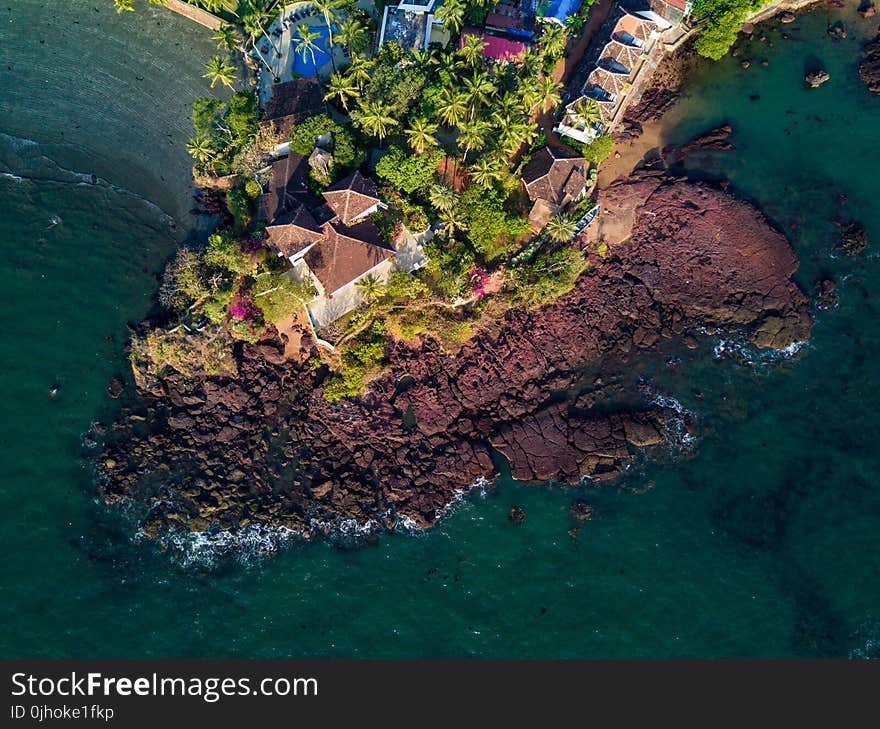 Bird&#x27;s-eye View of House Near Body of Water