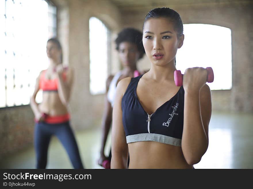 Woman Wearing Black and Gray Sport Bra