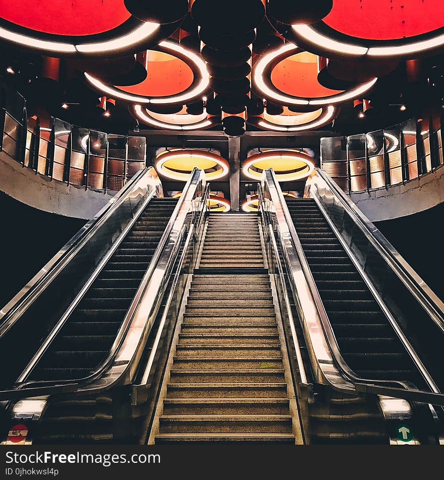 Gray Metal Escalator Stairway