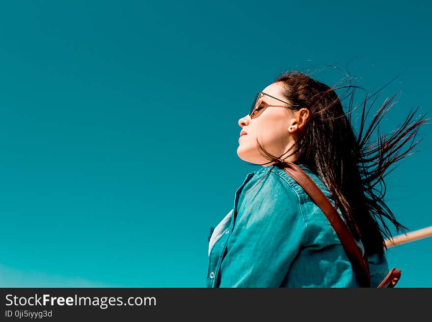 Woman Wearing Blue Jacket