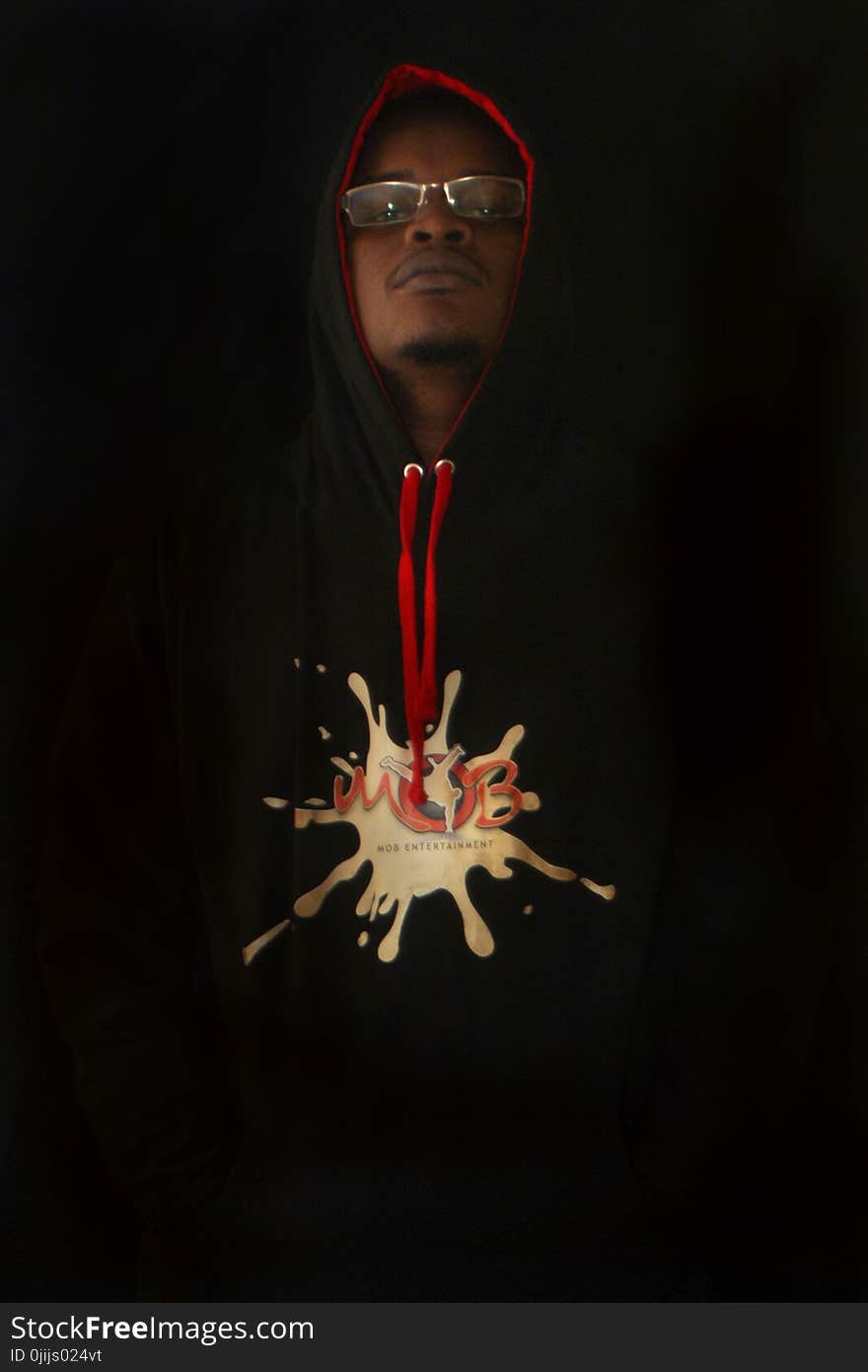 Man Wearing Black Pullover Hoodie