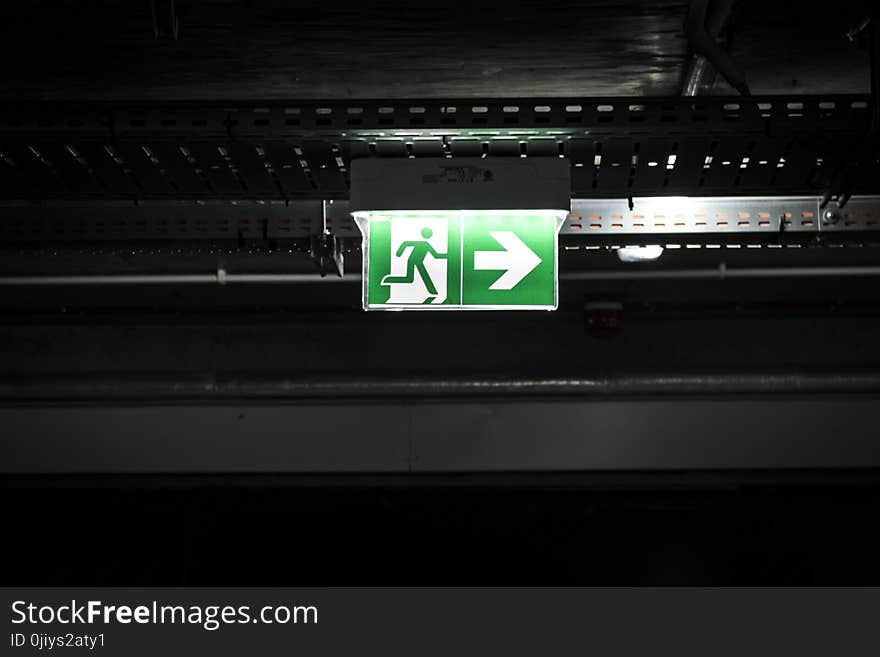 Green and White Exit Way Sign