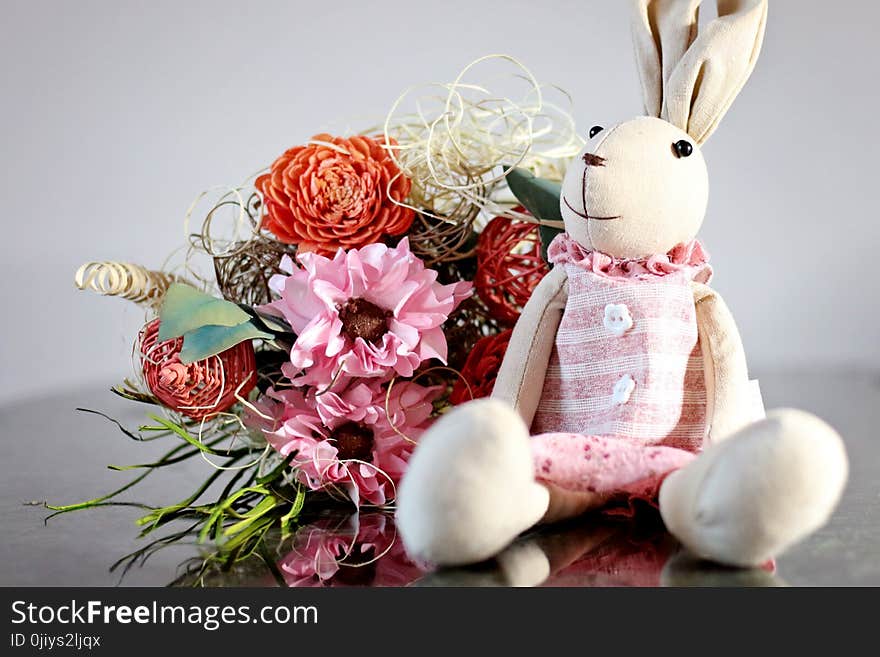 Beige Bunny Plush Toy With Pink Cloth