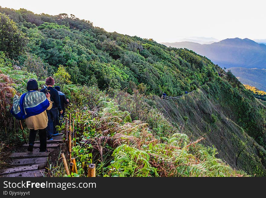 Group of People Walking Near Cliff