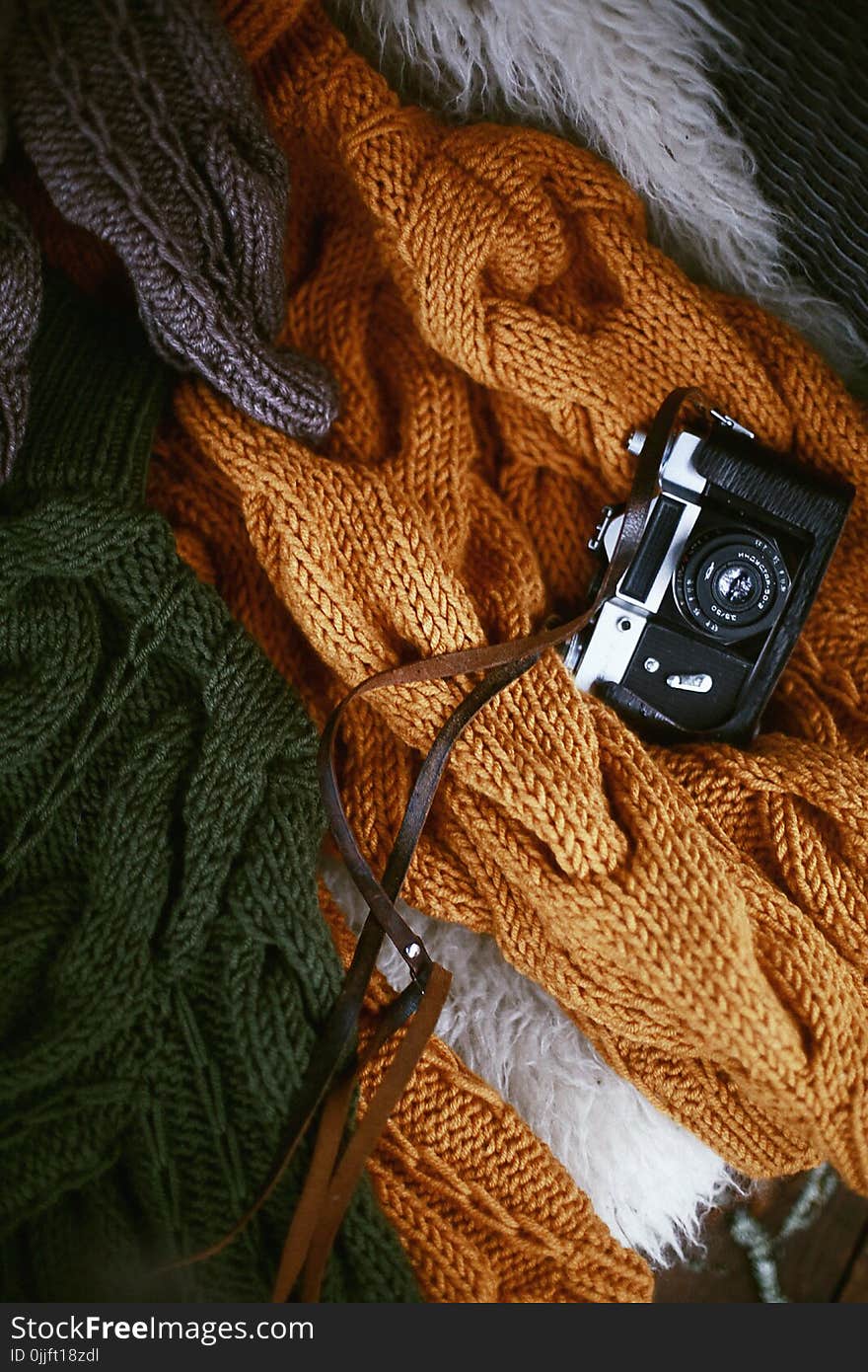 Black and White Camera on Knit Textile