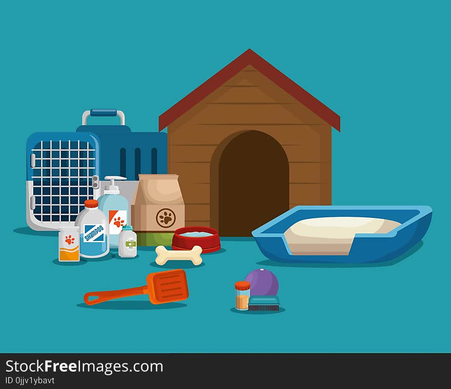 Pet shop products set icons vector illustration design