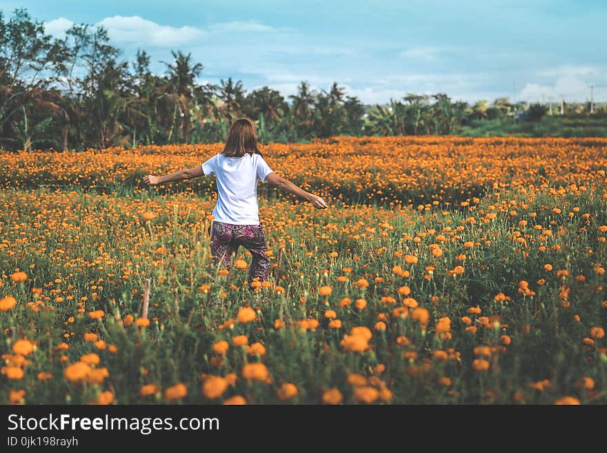 Girl Running on Yellow Flowers